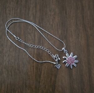 Cookie Lee pink stone flower pendant silvertone